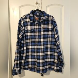 ORVIS Men's Shacket Jacket Blue and White Plaid Flannel  Sz XL
